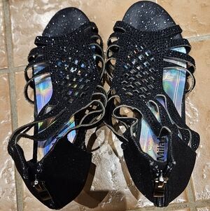 Mila Lady Rhinestone Elegant Black Strappy Heels